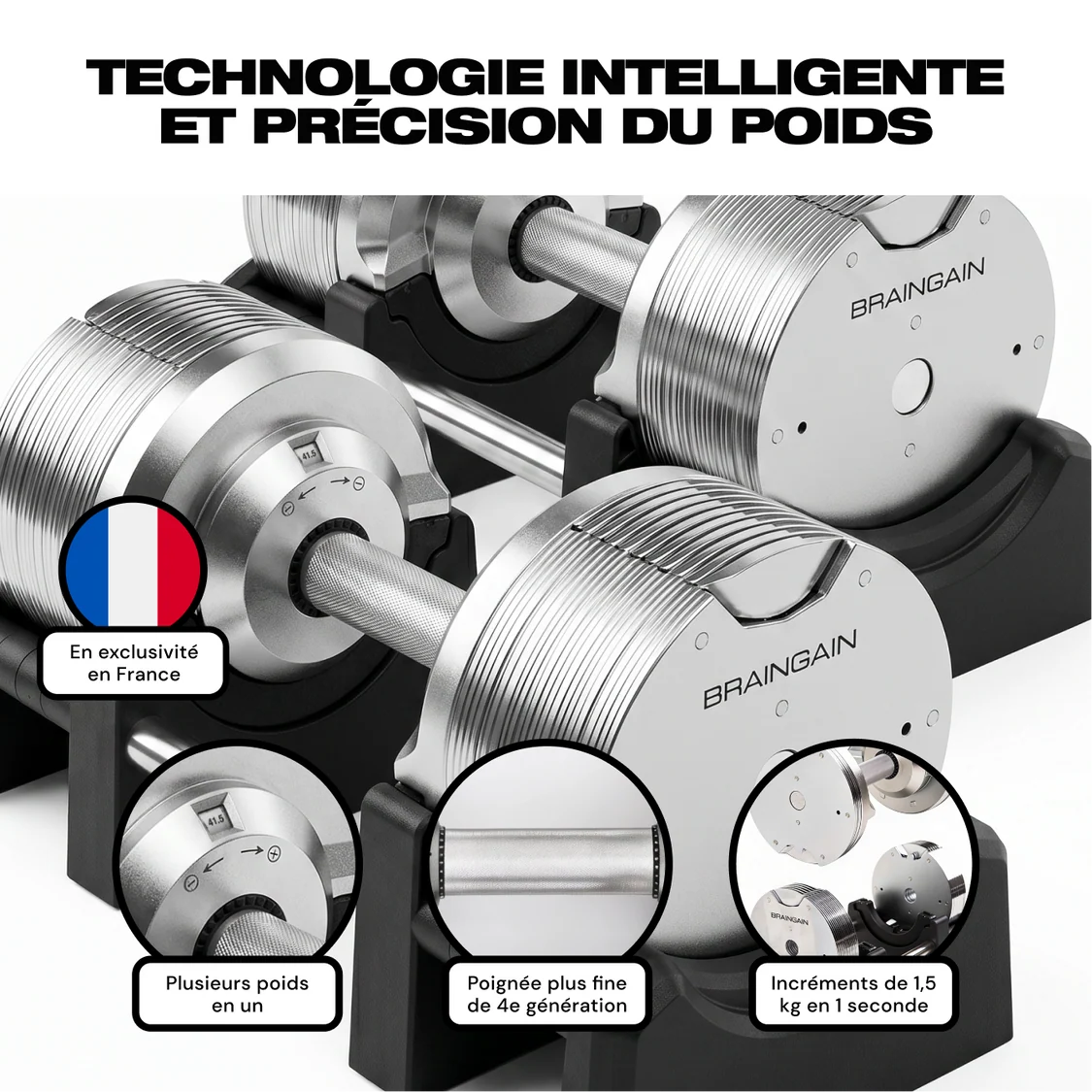 SmartBells™ Pro Haltères Réglables 41,5 kg – Chrome