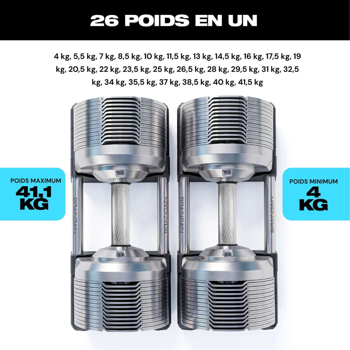 SmartBells™ Pro Haltères Réglables 41,5 kg – Chrome